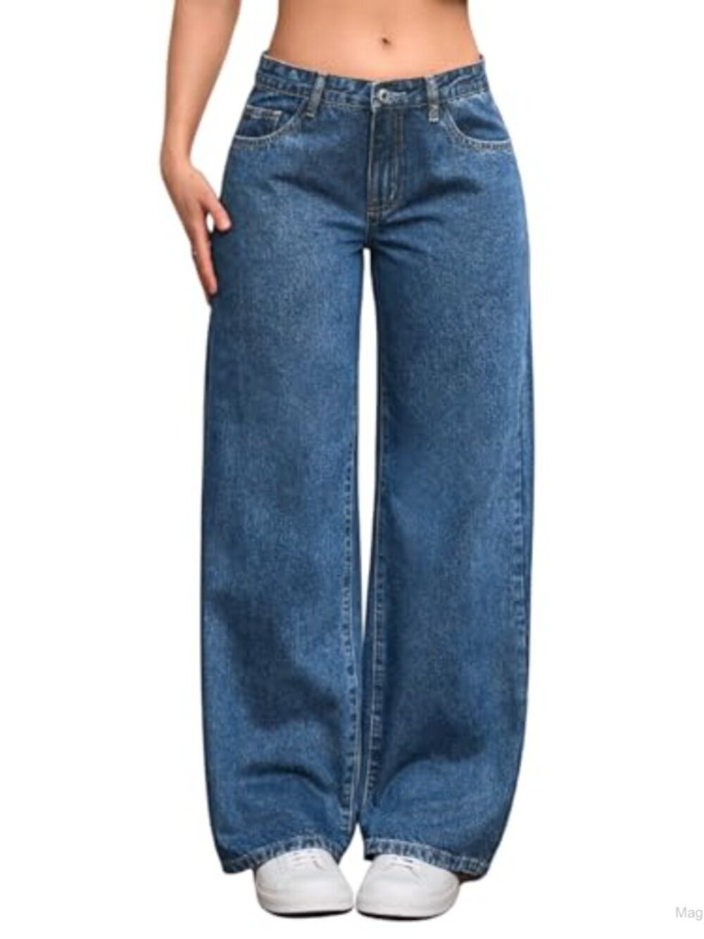 Wide Leg Boyfriend Jeans Stretch Denim Mid Rise Loose Fit Comfort
